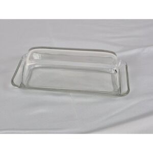 Vintage Clear Glass Butter Dish with Lid Rectangular‎ Covered Server Tray